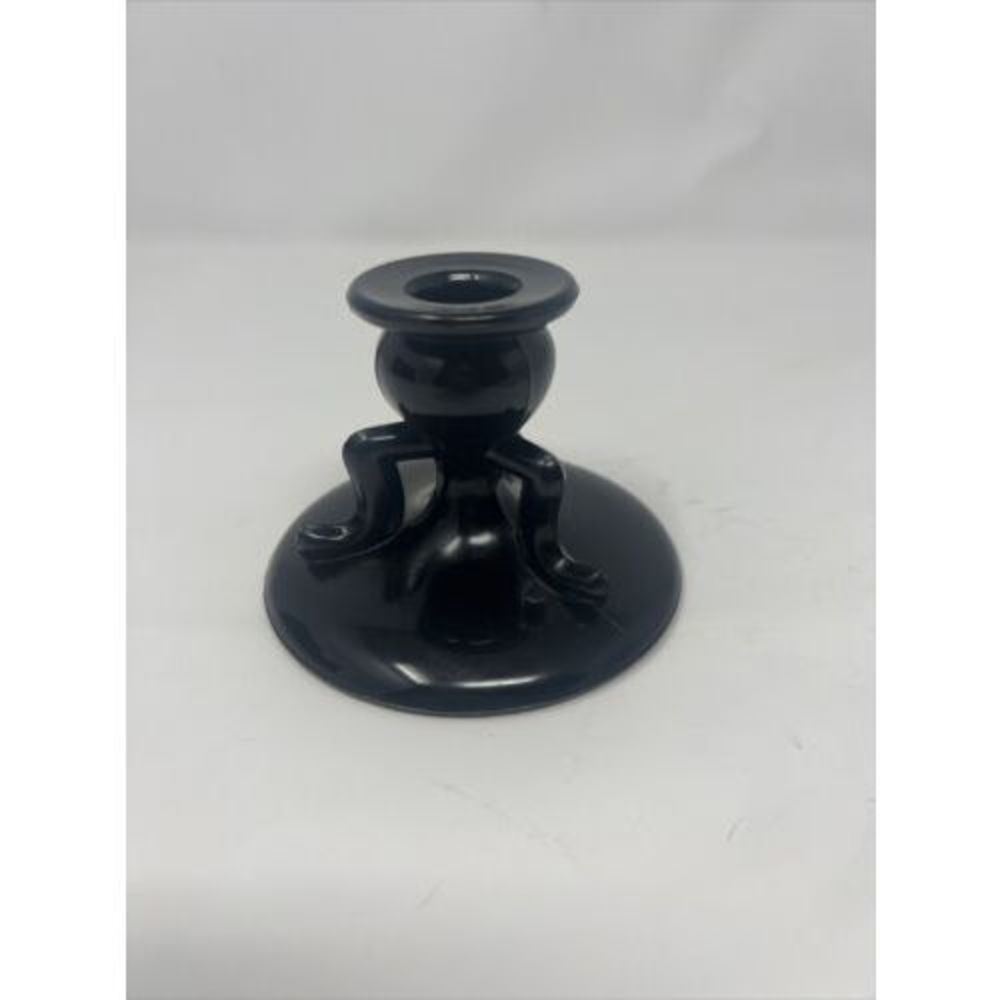 VTG BLACK GLASS CANDLESTICK HOLDER CANDLE HOLDER ROUND BASE SINGLE